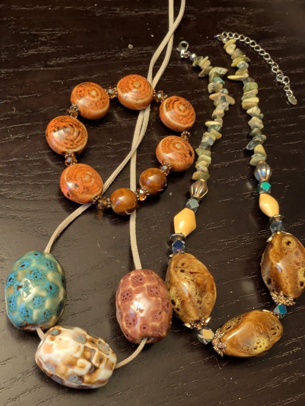 Handcrafted Ceramic Bead Green Turquoise Necklaces With Bracelet